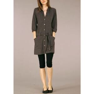 Free People Vintage Soft Jersey Half Sleeve Button Down Belted Tunic Dress